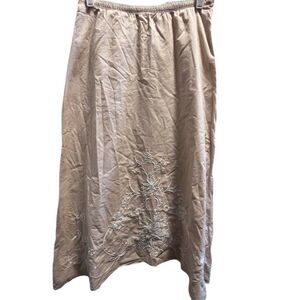 J. Jill Women’s Size XSMALL Embroidered Skirt Below the Knee Tan White Stitchin